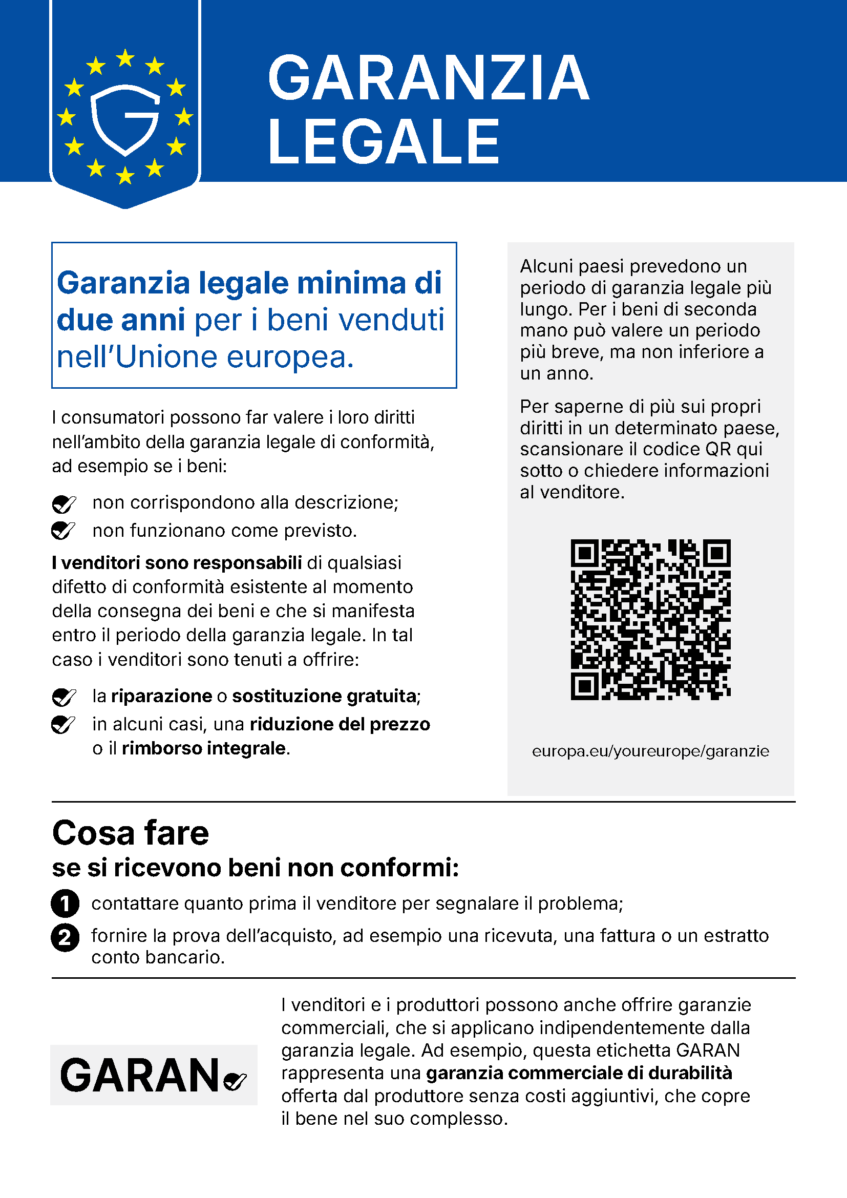 Avviso UE sulla garanzia legale di conformità